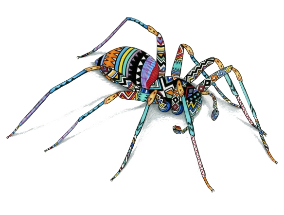 Griswoldia psychodelia (imaginary). Illustration by Rachel Diaz-Bastin: https://www.etsy.com/listing/216293473/south-african-spider-illustration?ref=shop_home_active_1